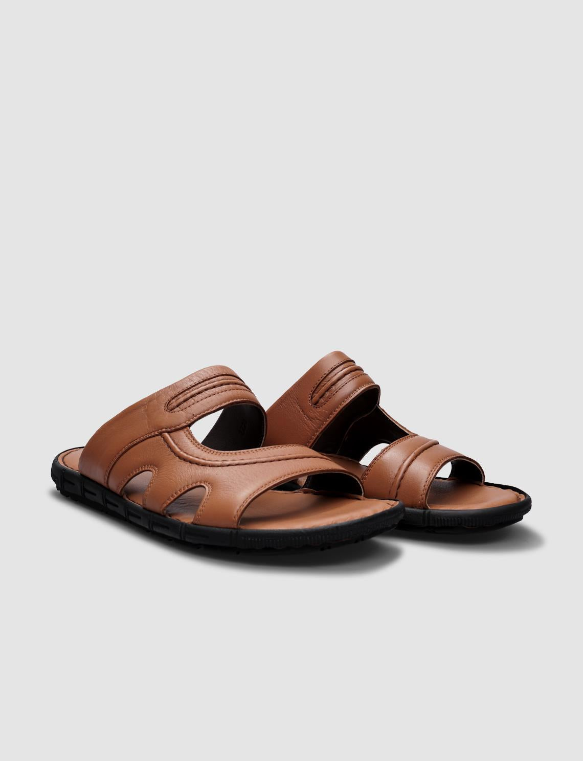 100% Genuine Leather Tan Men's Casual Slippers