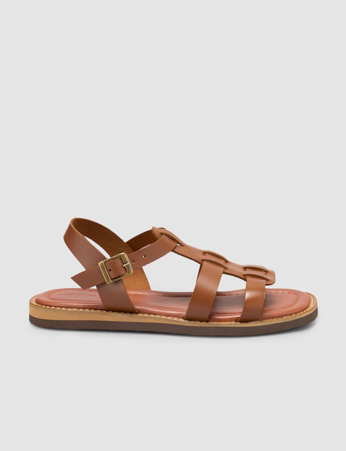 100% Genuine Leather Tan Women's Sandals