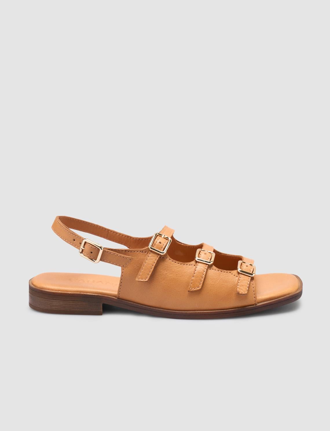 100% Genuine Leather Tan Women's Sandals