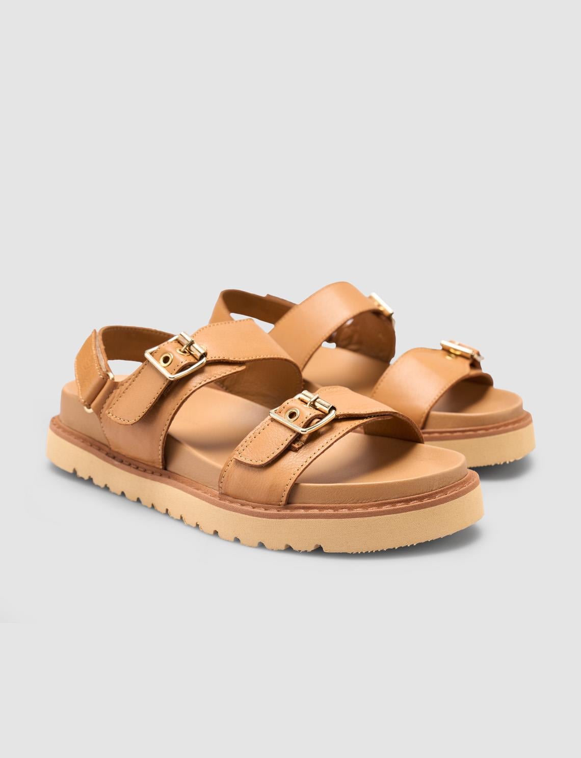 100% Genuine Leather Tan Women's Sandals