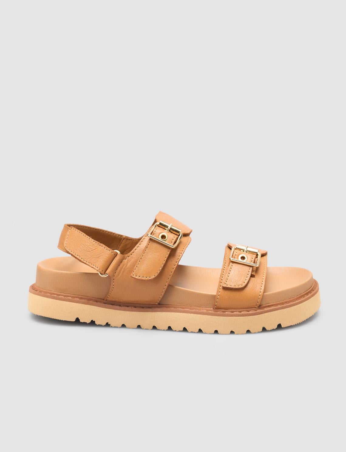 100% Genuine Leather Tan Women's Sandals