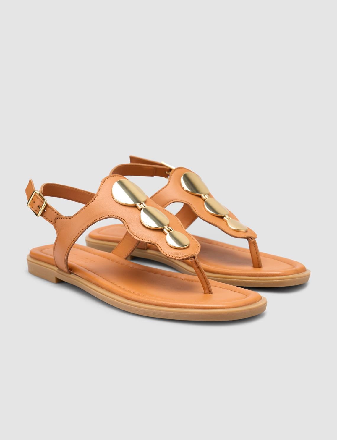100% Genuine Leather Tan Women's Sandals