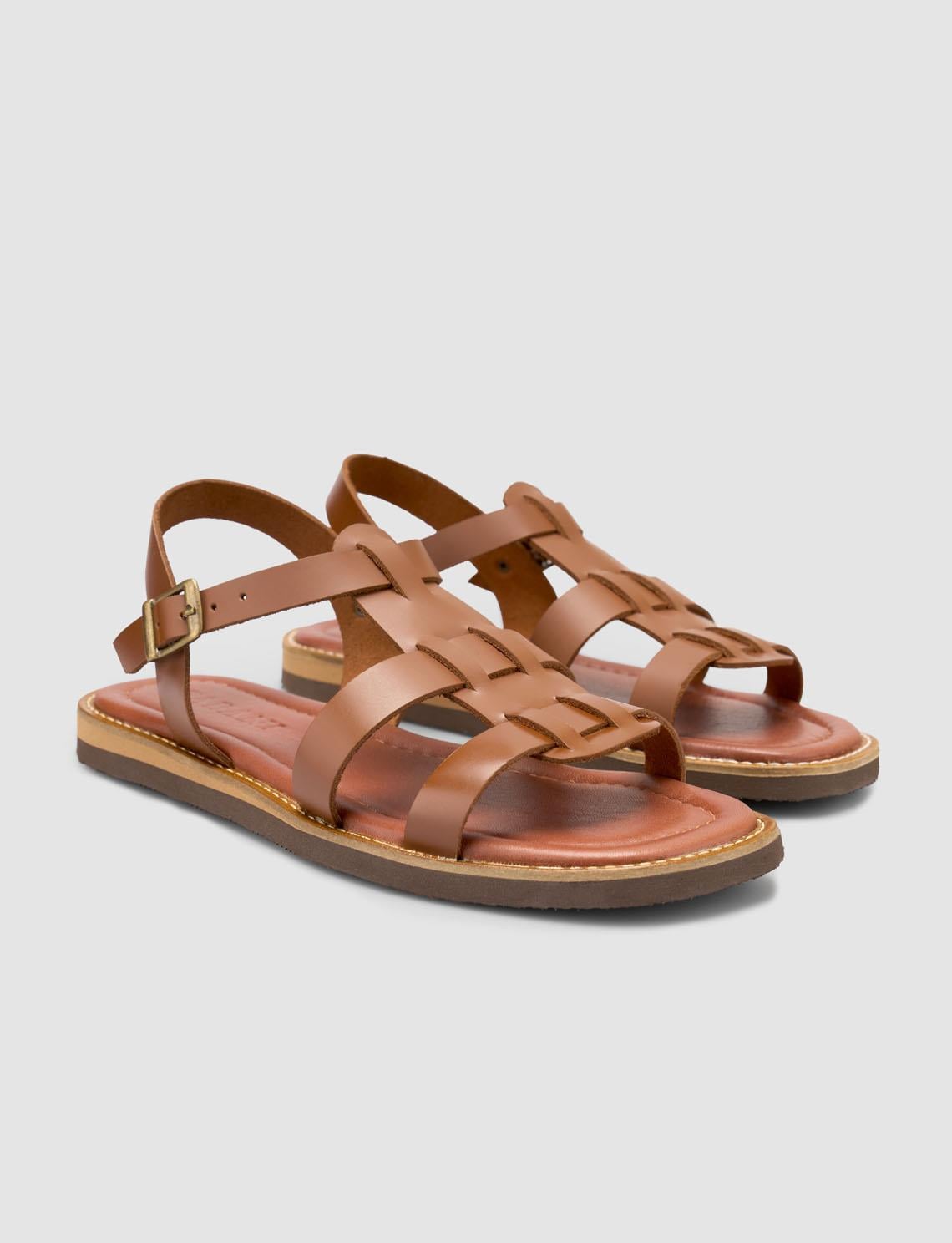 100% Genuine Leather Tan Women's Sandals