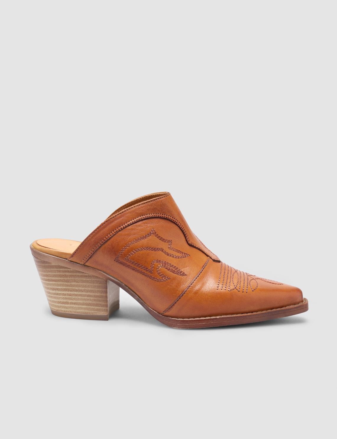 100% Genuine Leather Tan Women's Cowboy Slippers