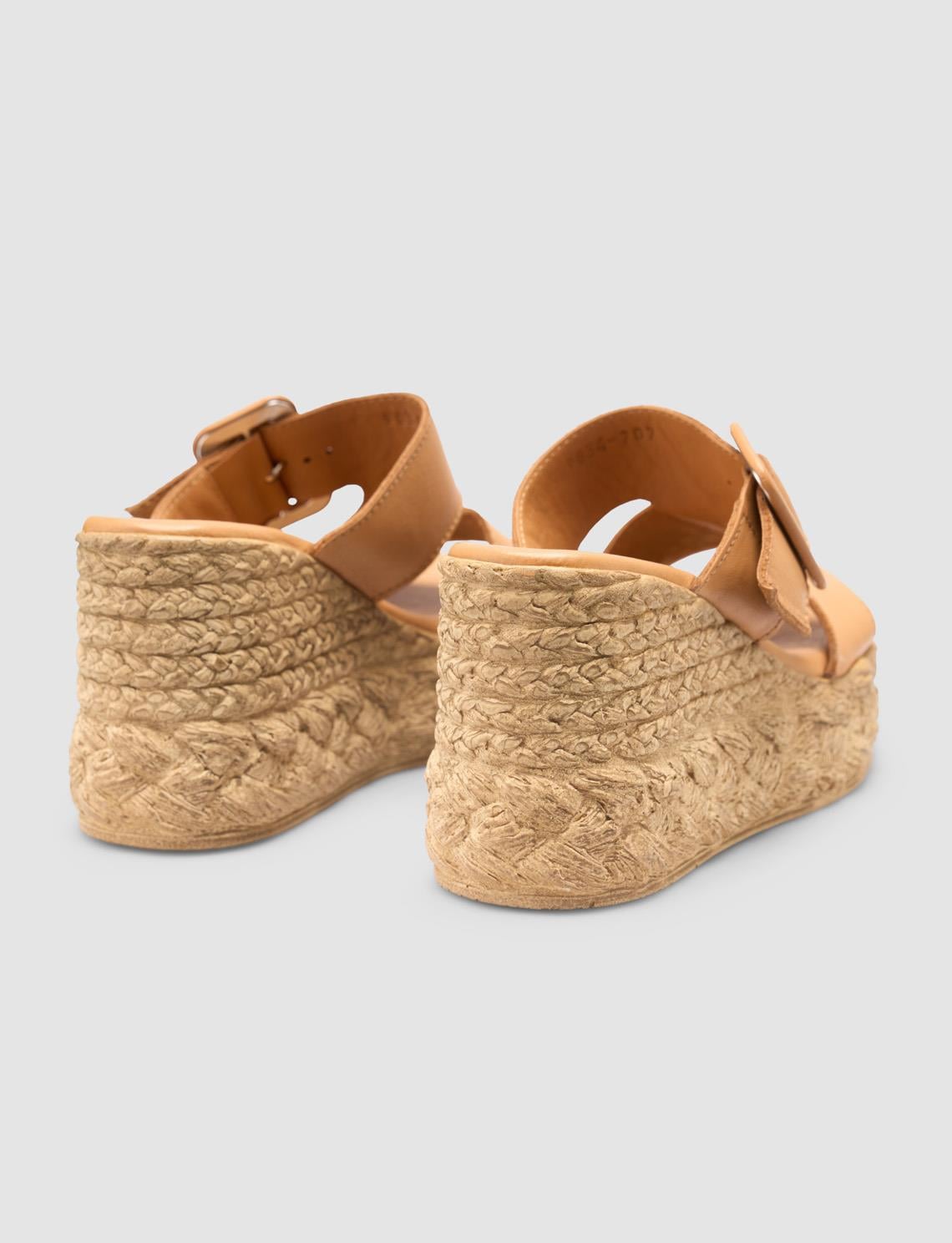 100% Genuine Leather Tan Platform Heel Women's Slippers