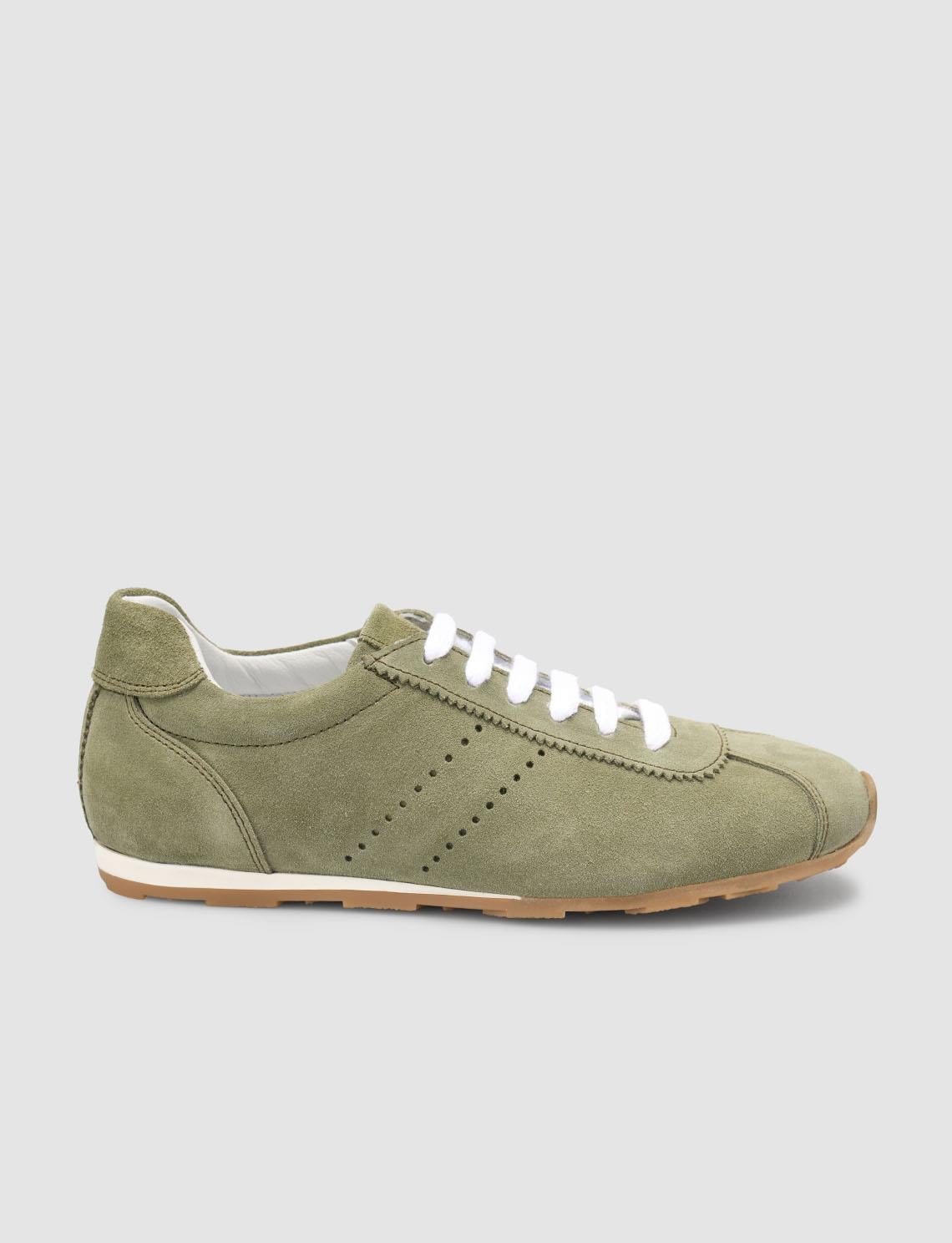 Monamae 100% Genuine Leather Green Suede Women's Athletic Shoes