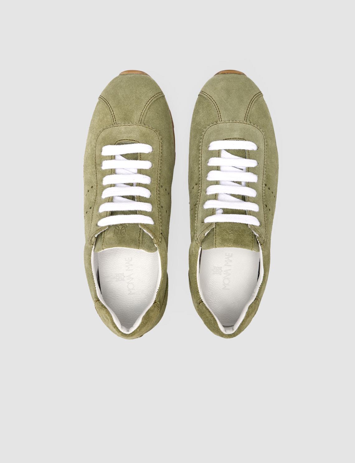 Monamae 100% Genuine Leather Green Suede Women's Athletic Shoes
