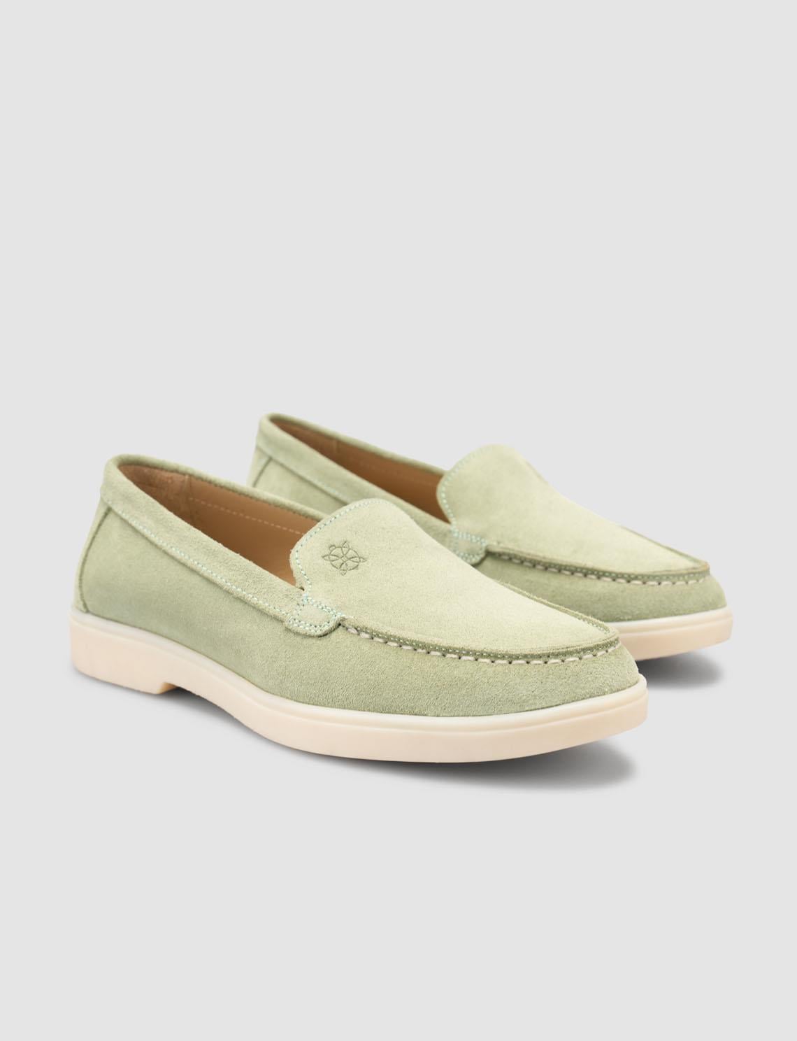 Monamae 100% Genuine Leather Green Suede Women's Loafer