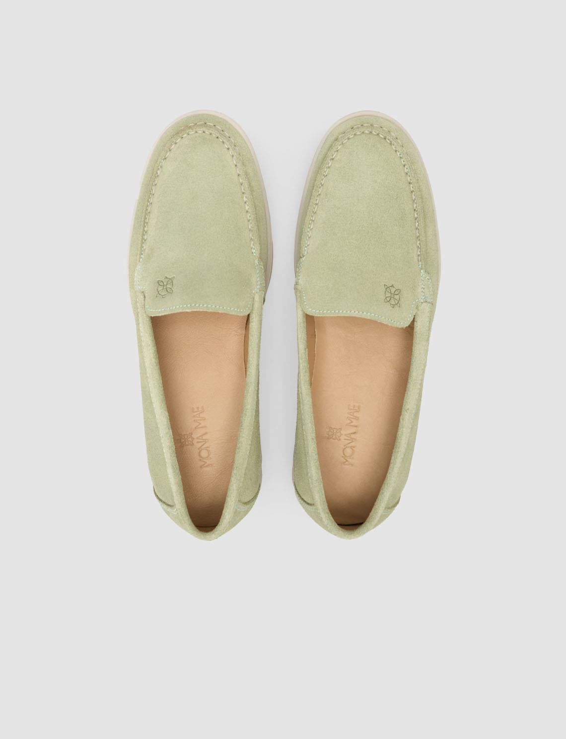 Monamae 100% Genuine Leather Green Suede Women's Loafer