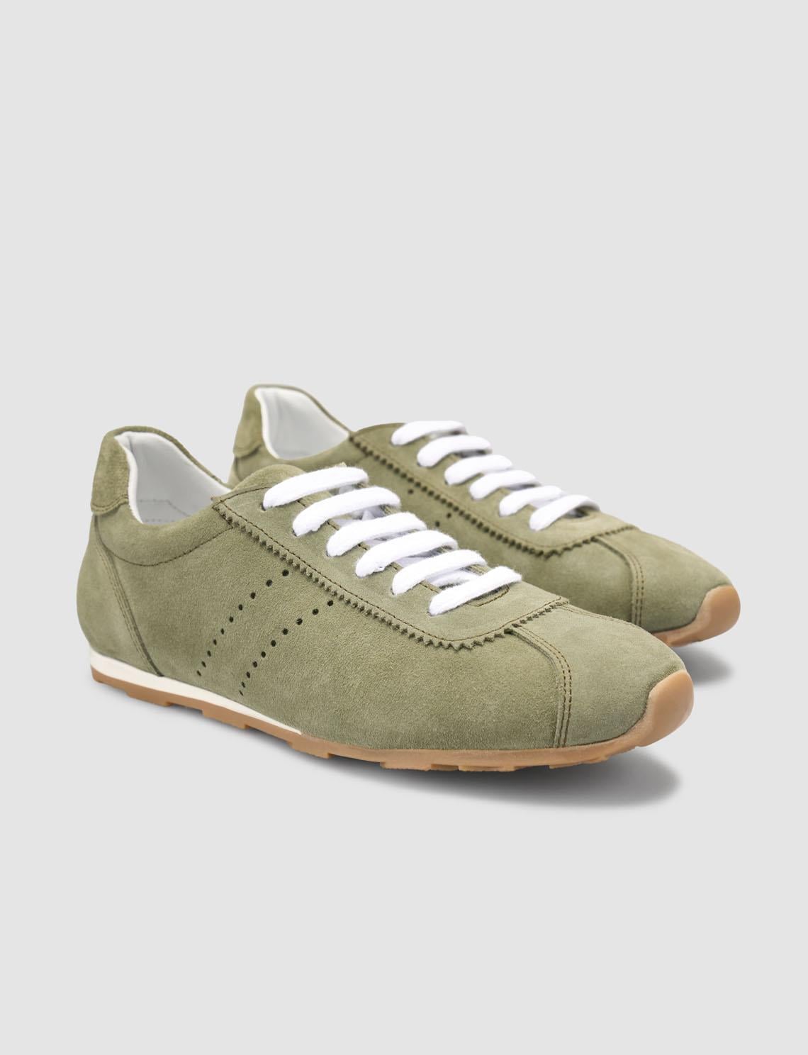 Monamae 100% Genuine Leather Green Suede Women's Athletic Shoes