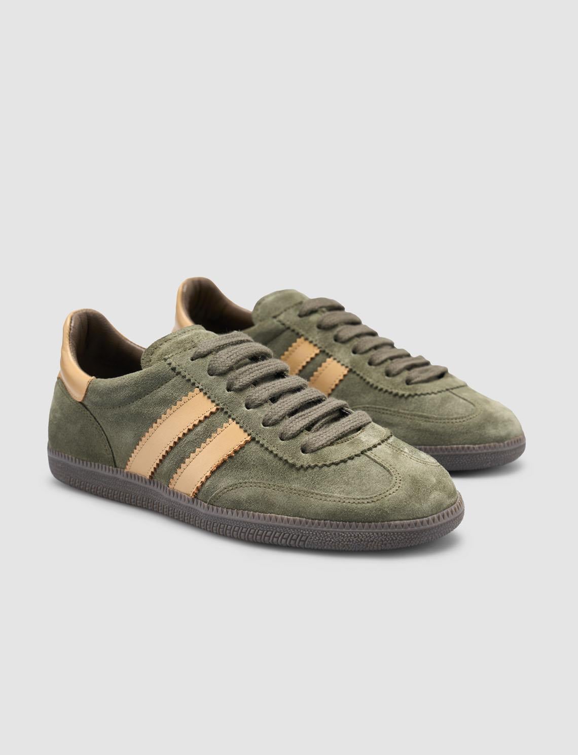 100% Genuine Leather Green Suede Women's Sneaker