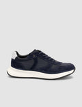 100% Genuine Leather Navy Suede Lace-up Men's Athletic Shoes