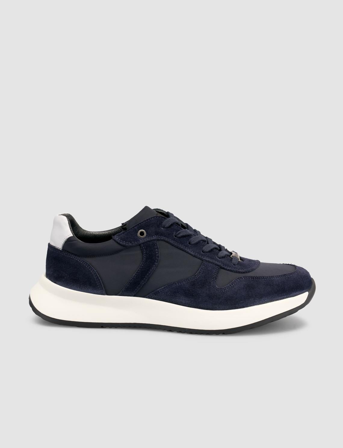 100% Genuine Leather Navy Suede Lace-up Men's Athletic Shoes