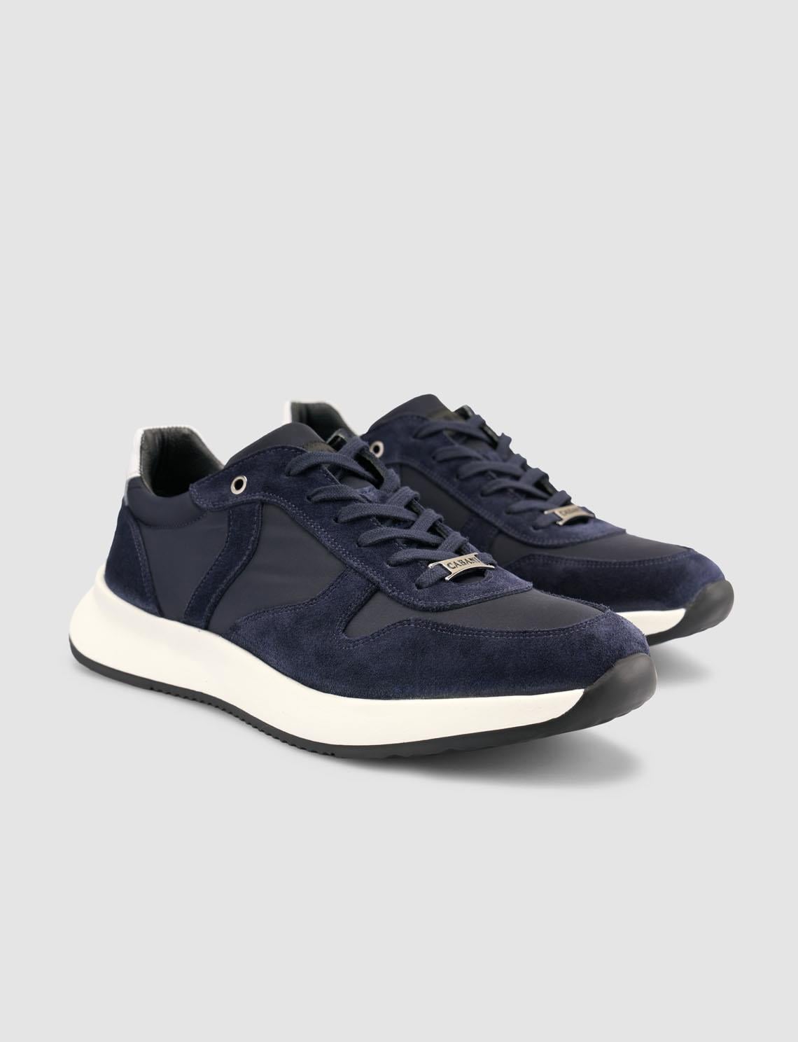 100% Genuine Leather Navy Suede Lace-up Men's Athletic Shoes