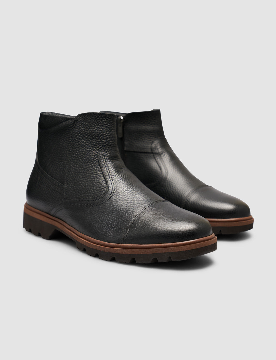 Genuine Leather Zippered Black Men's Casual Boots