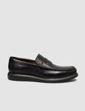 Genuine Leather Textured Black Belted Men's Casual Loafer Shoes