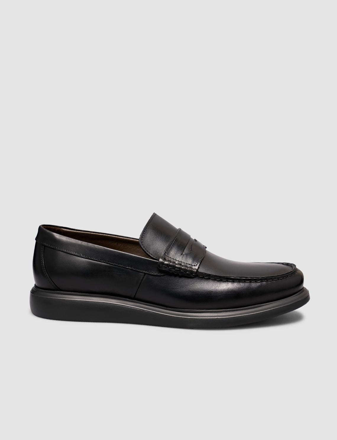 Genuine Leather Textured Black Belted Men's Casual Loafer Shoes