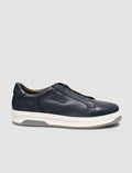 Genuine Leather Navy Blue Elasticated Men's Athletic Shoes