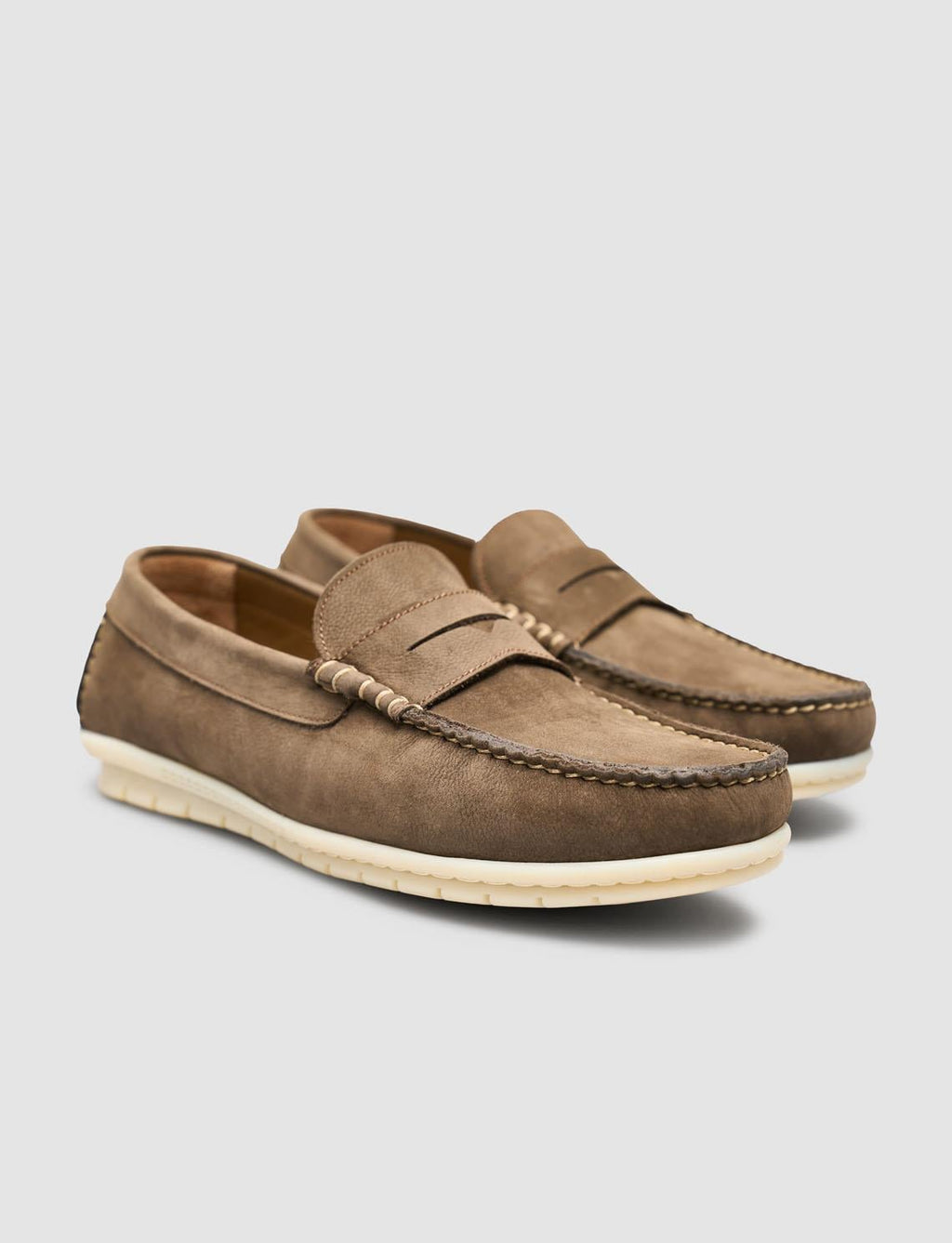 Genuine Leather Khaki Men's Casual Shoes with Belt Detail