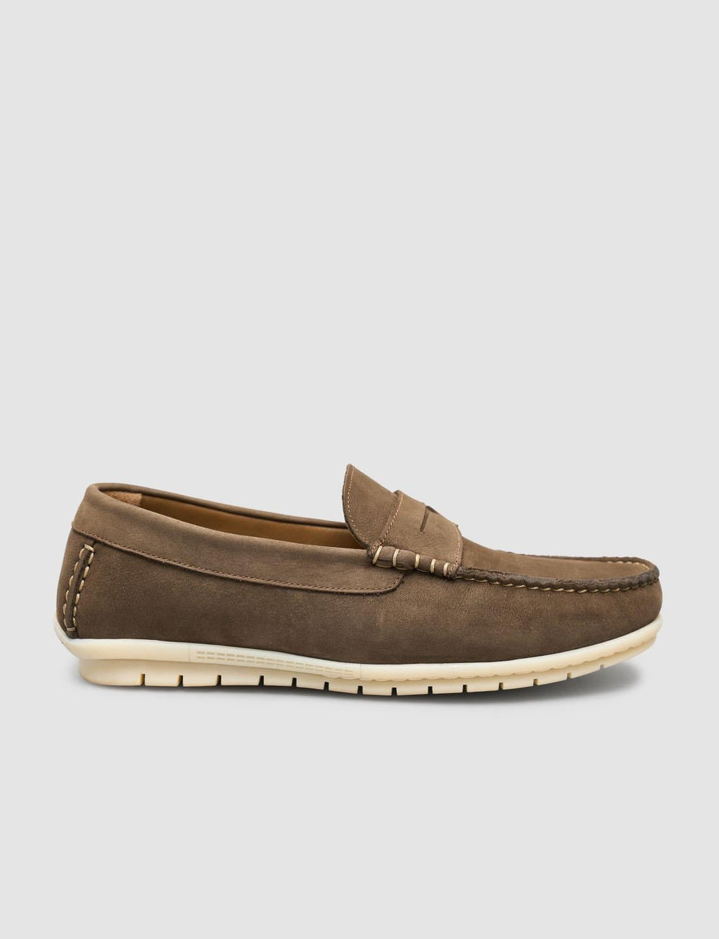 Genuine Leather Khaki Men's Casual Shoes with Belt Detail