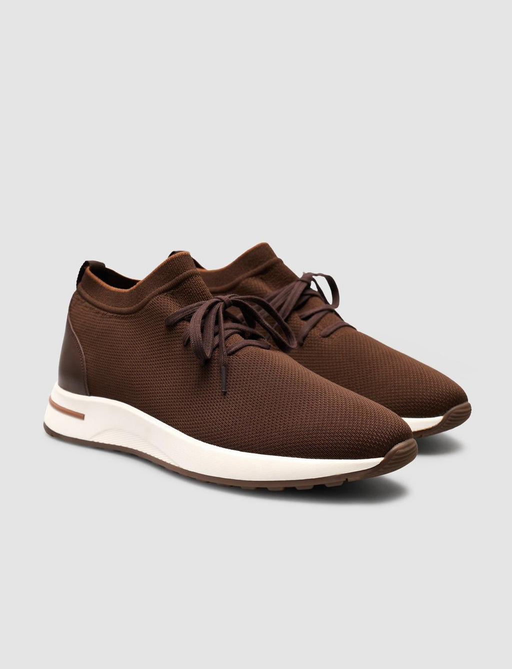 Brown Knitted Lace-up Men's Athletic Shoes