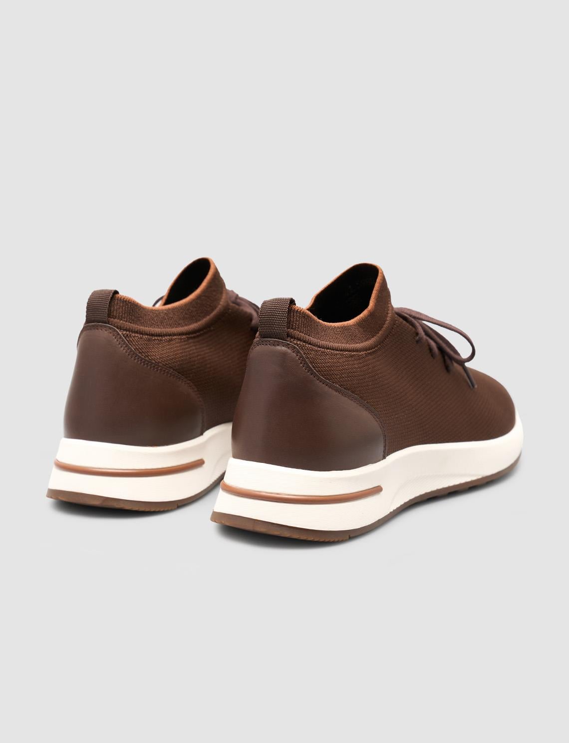 Brown Knitted Lace-up Men's Athletic Shoes
