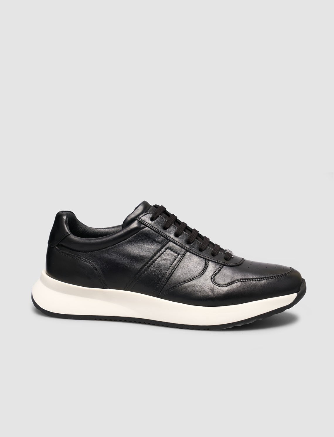 100% Genuine Leather Textured Black Napa Lace-up Men's Sneaker