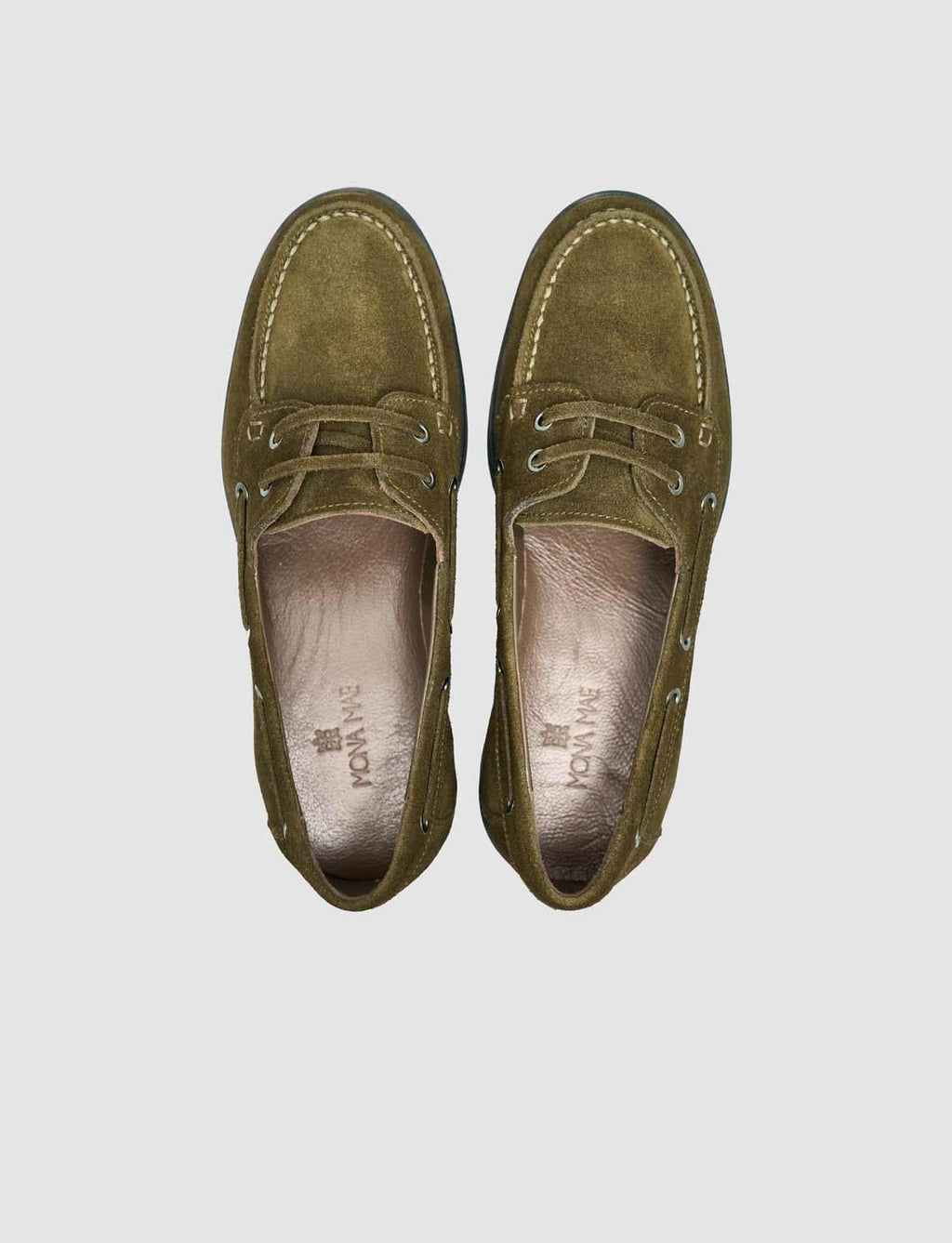 Monamae 100% Genuine Leather Khaki Suede Women's Loafer with Lace Detail