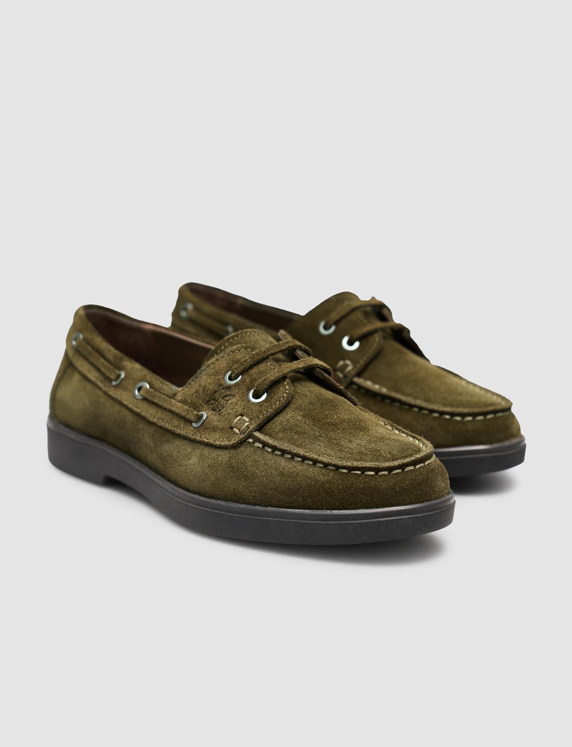 Monamae 100% Genuine Leather Khaki Suede Women's Loafer with Lace Detail