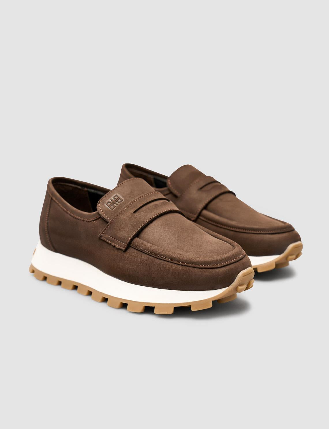 Genuine Nubuck Leather Brown Women's Loafer Shoes