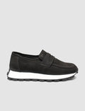 Genuine Nubuck Leather Black Women's Loafer Shoes