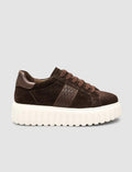 Suede Lace-up Crocodile Brown Women's Sneaker
