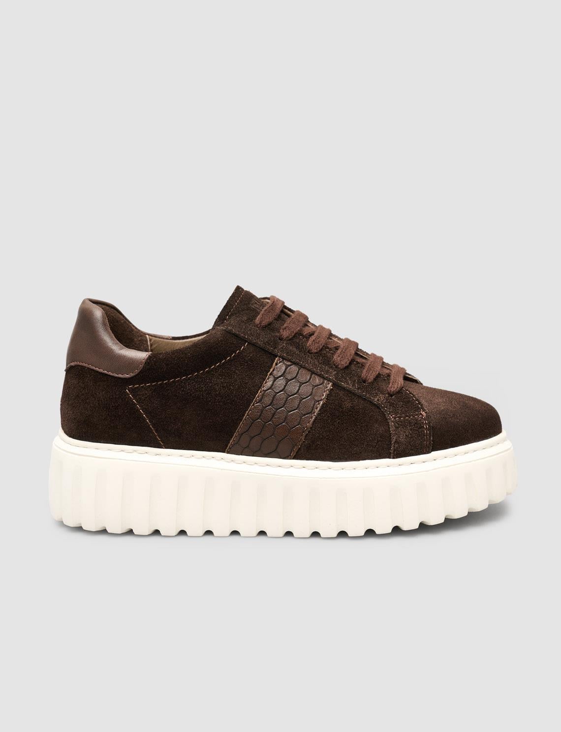 Suede Lace-up Crocodile Brown Women's Sneaker