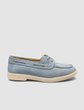 Monamae 100% Genuine Leather Blue Lace Detail Suede Women's Loafer