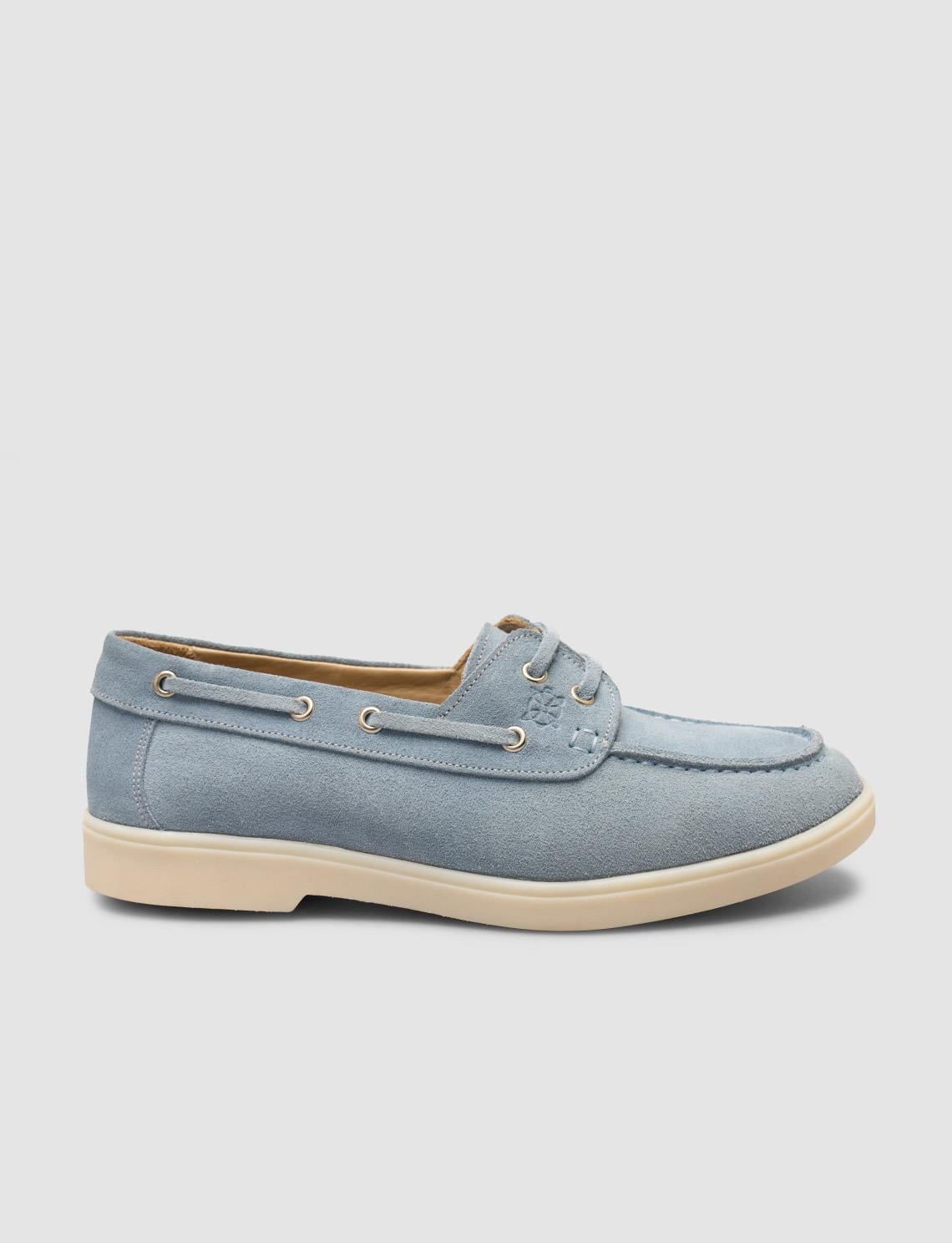 Monamae 100% Genuine Leather Blue Lace Detail Suede Women's Loafer