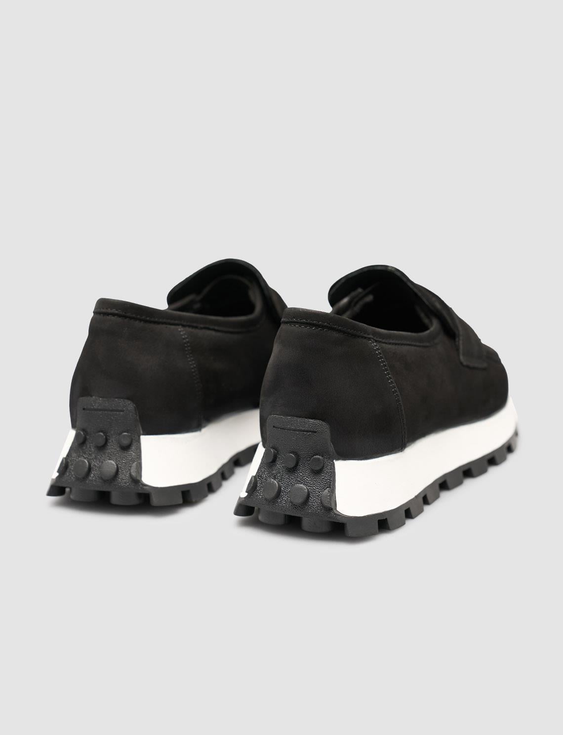 Genuine Nubuck Leather Black Women's Loafer Shoes