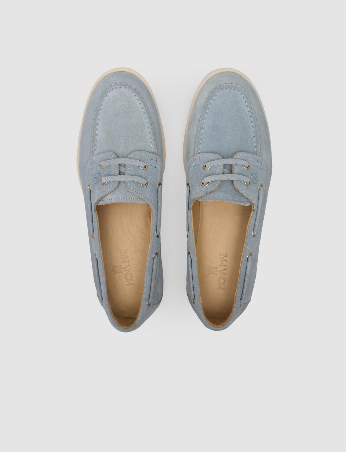 Monamae 100% Genuine Leather Blue Lace Detail Suede Women's Loafer