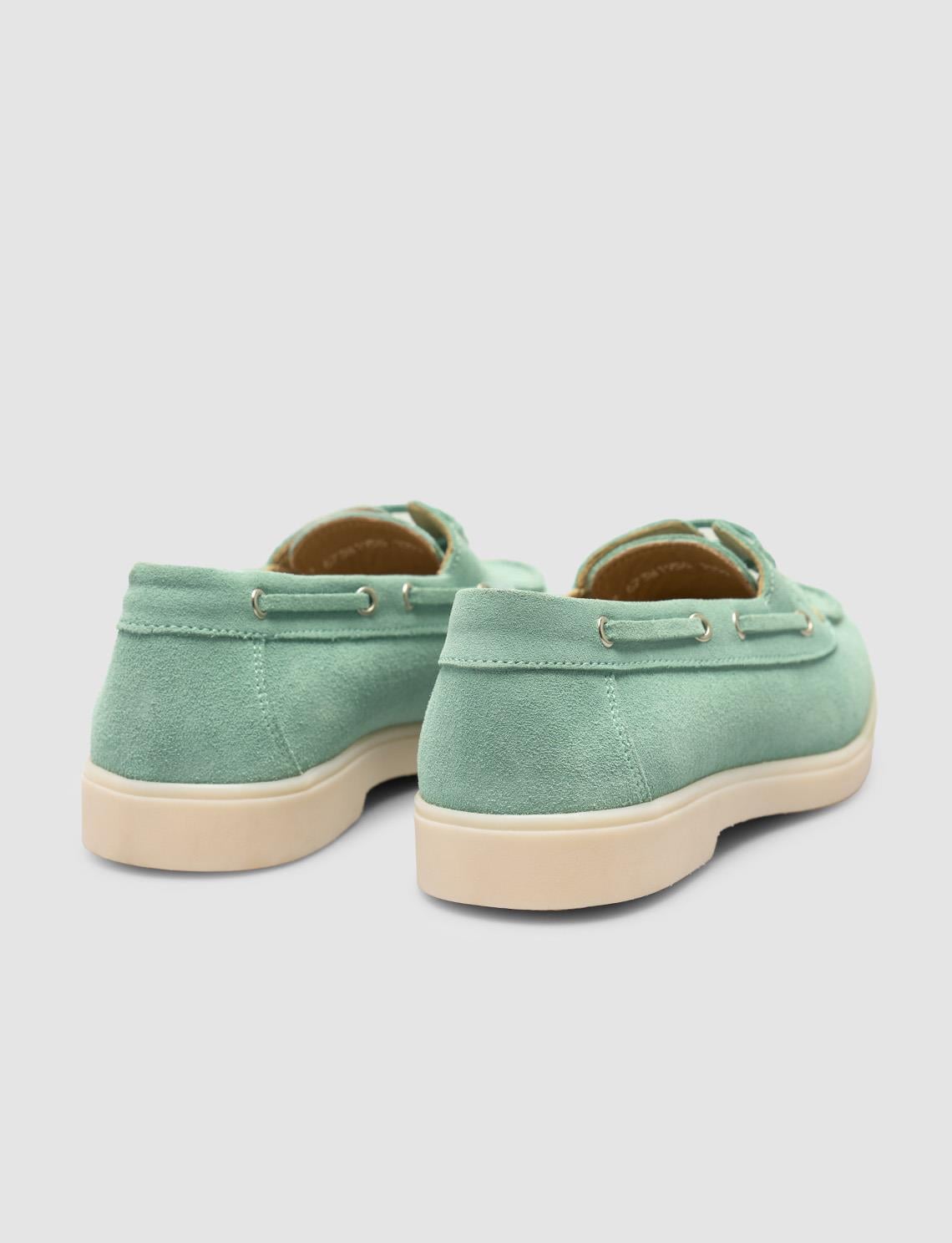 Monamae 100% Genuine Leather Green Lace Detail Suede Women's Loafer