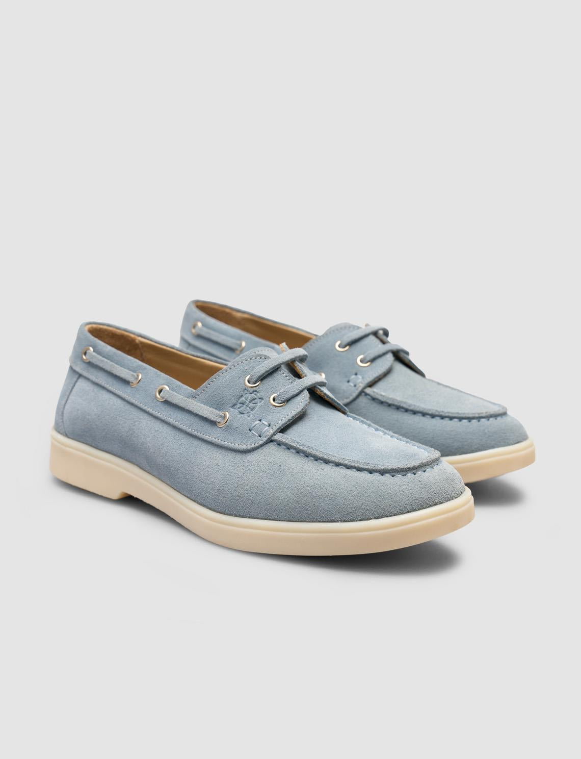 Monamae 100% Genuine Leather Blue Lace Detail Suede Women's Loafer