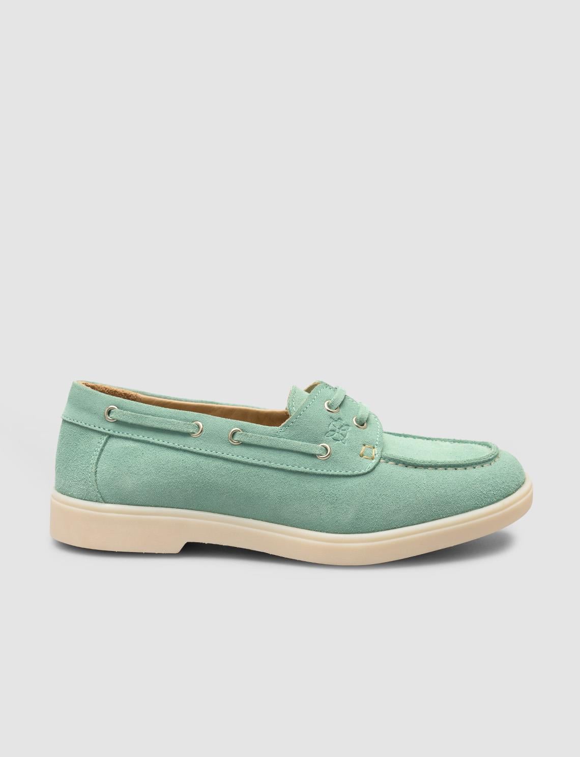 Monamae 100% Genuine Leather Green Lace Detail Suede Women's Loafer