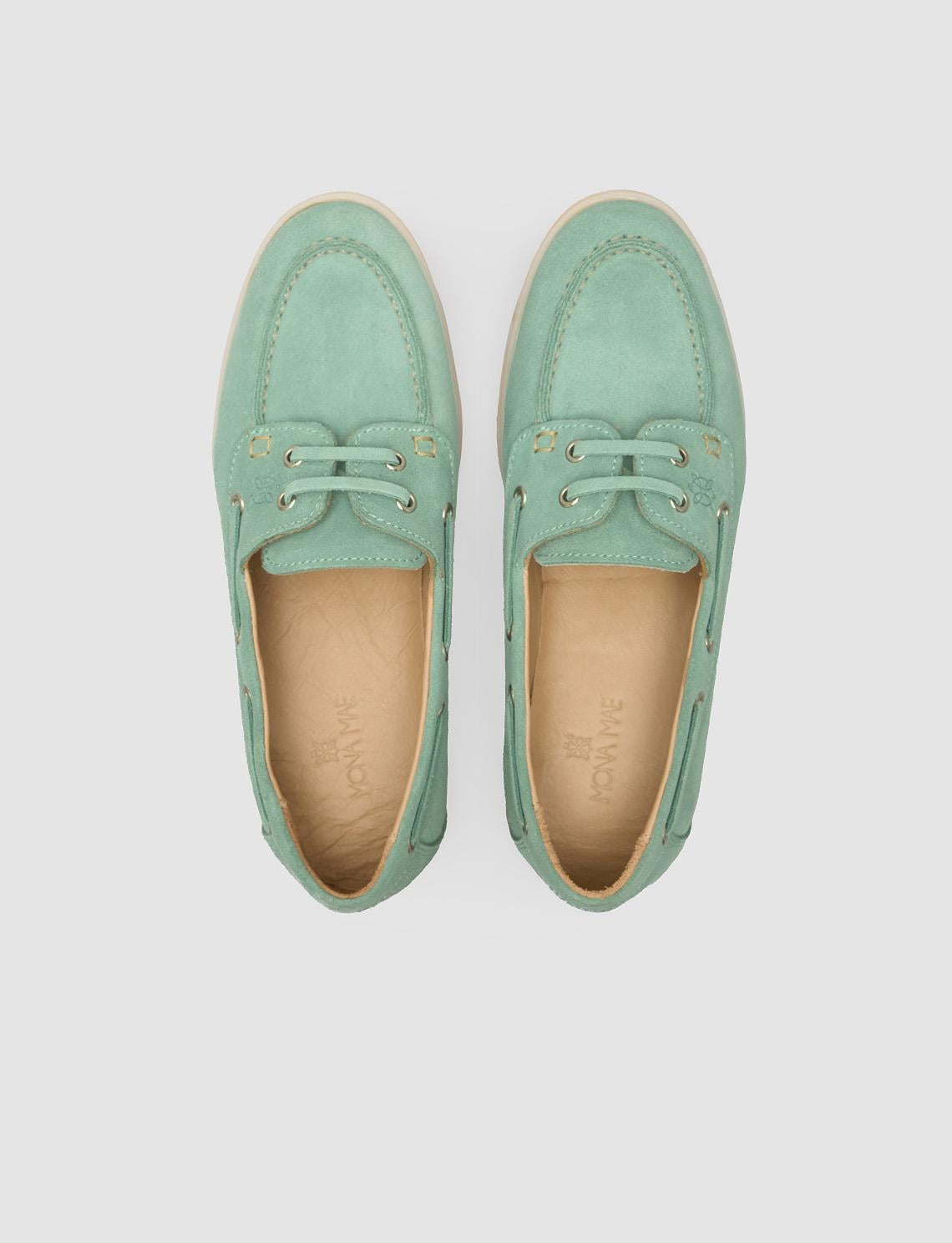 Monamae 100% Genuine Leather Green Lace Detail Suede Women's Loafer