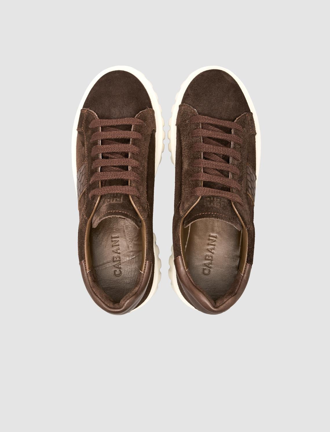 Suede Lace-up Crocodile Brown Women's Sneaker