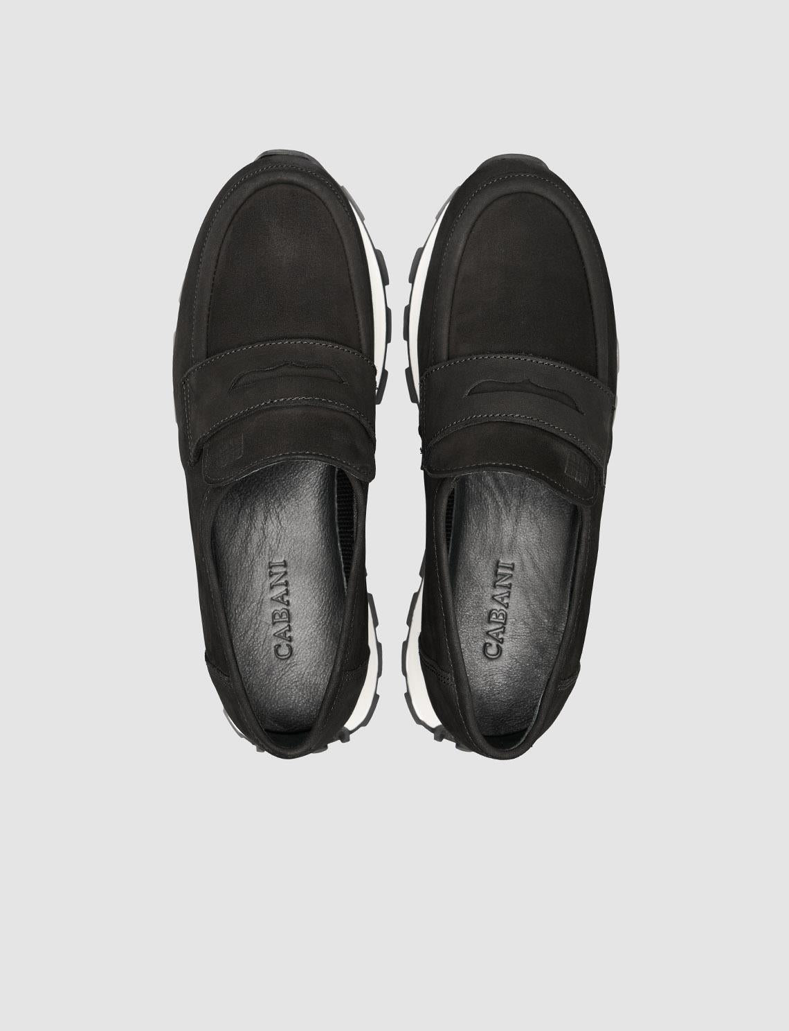 Genuine Nubuck Leather Black Women's Loafer Shoes