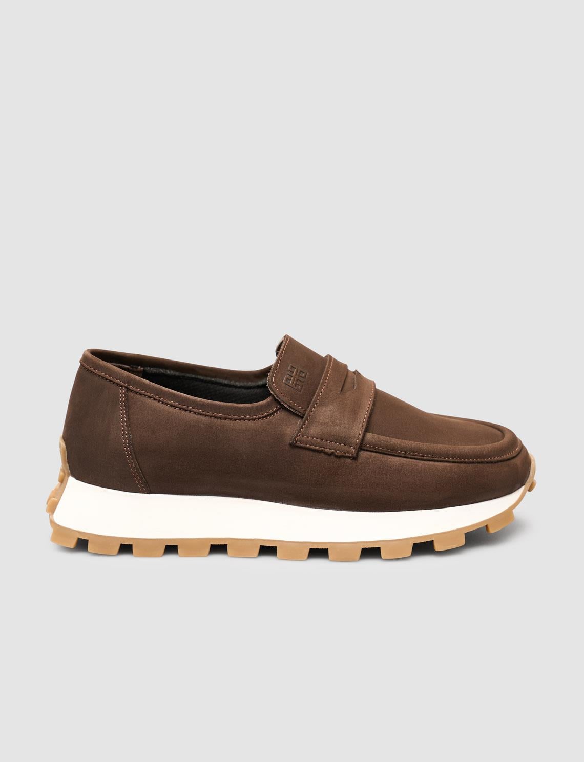 Genuine Nubuck Leather Brown Women's Loafer Shoes
