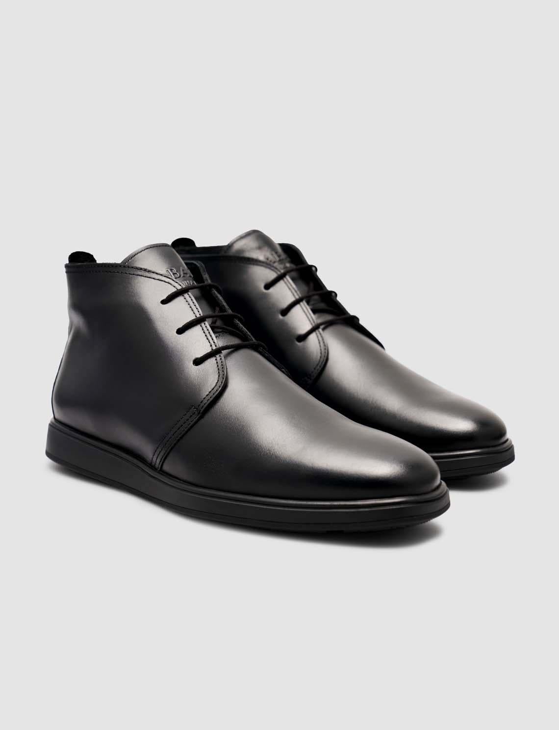 Genuine Leather Black Lace-up Winter Casual Boots for Men