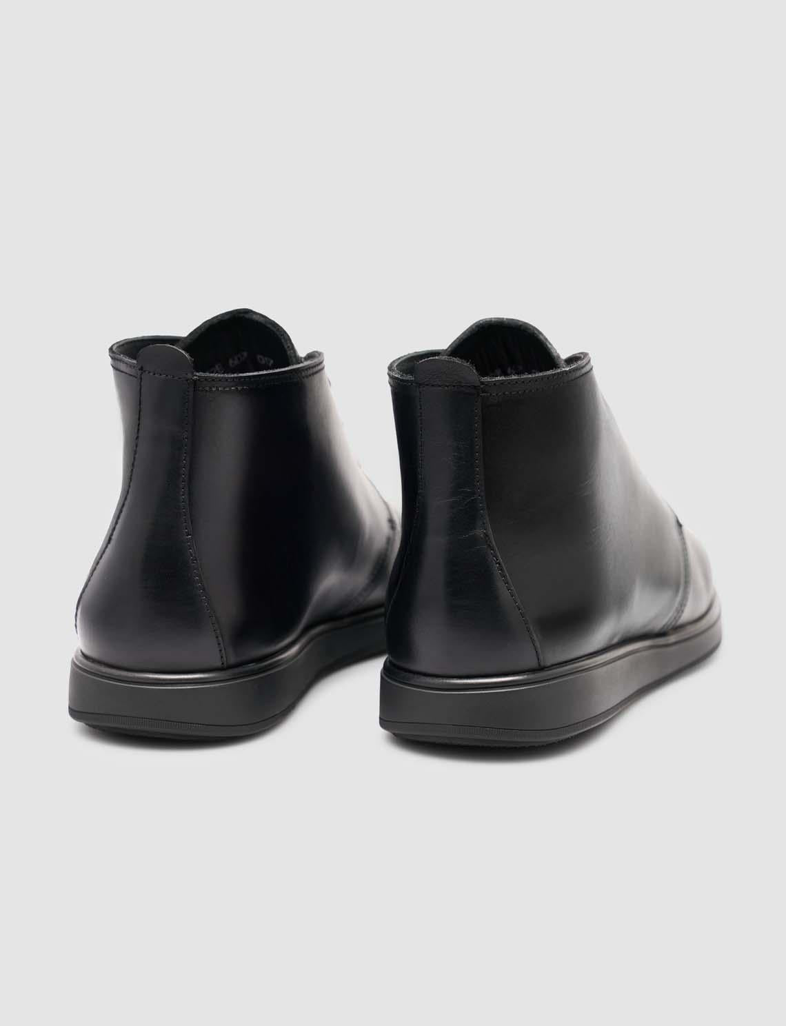 Genuine Leather Black Lace-up Winter Casual Boots for Men