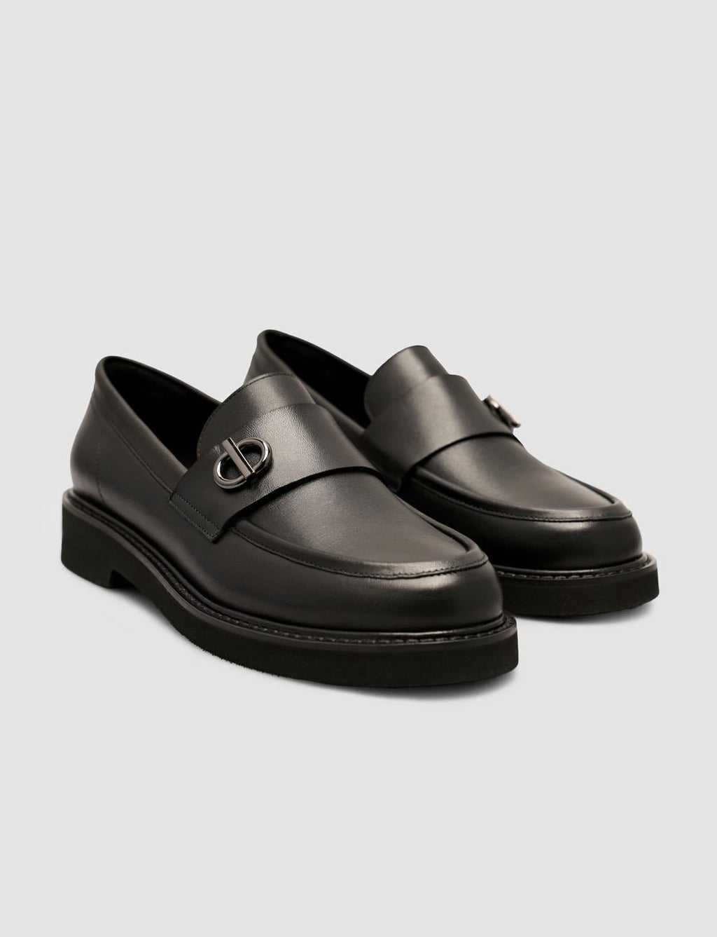 100% Genuine Leather Black Buckle Women's Loafer Shoes