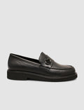 100% Genuine Leather Black Buckle Women's Loafer Shoes