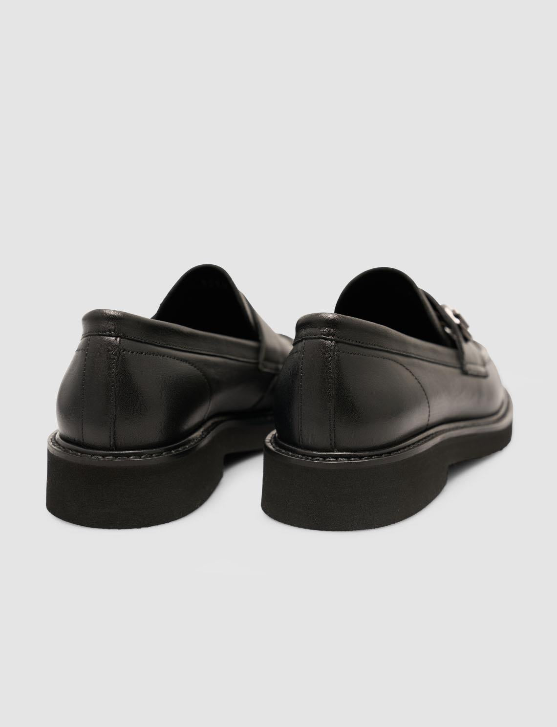 100% Genuine Leather Black Buckle Women's Loafer Shoes