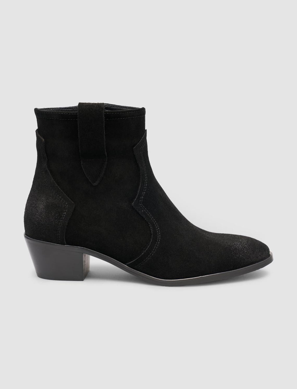 Suede Leather Black Zip-Up Heeled Women's Western Boots